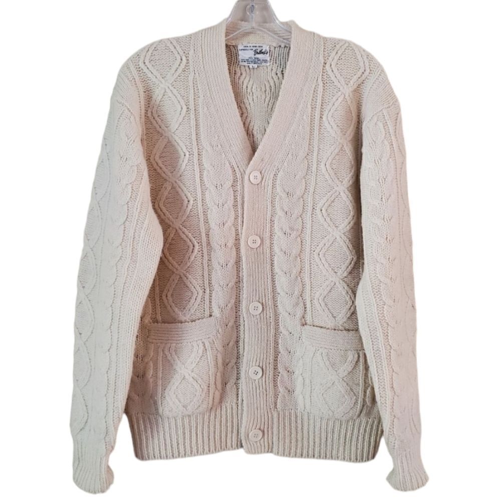 BULLOCK'S Women's‎ Button Down Sweater 100% Wool Sz Large Cable Knit Grandmacore
